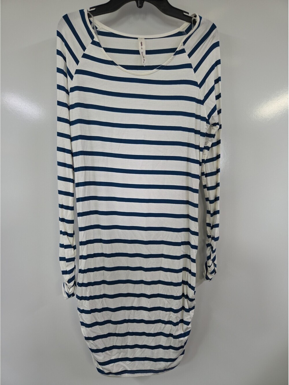 Women's Tunic Dress Teal Blue White Long Sleeve Striped Vanilla Bay Small S